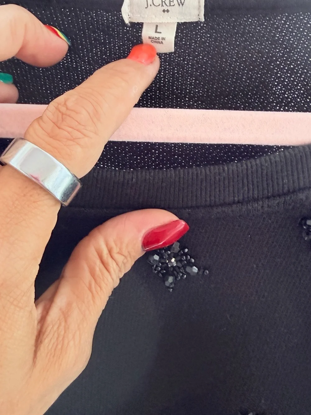 J Crew L Jeweled Black Long-Sleeve Sweatshirt